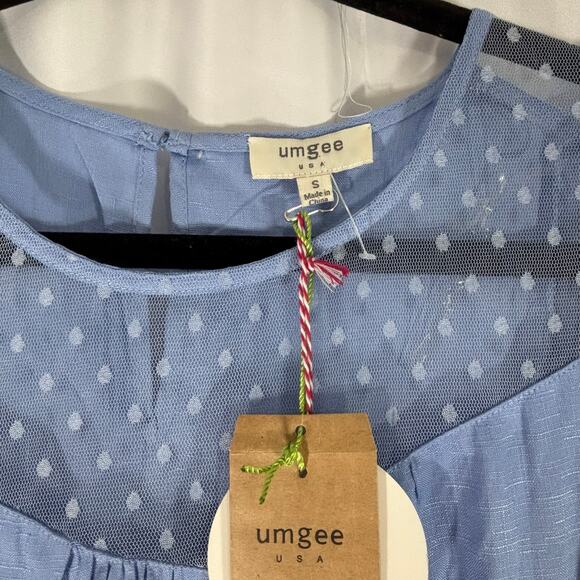 NWT Umgee Blue Floral Embroider Lace Collar Batwing Sleeve Boho Top Size Small - Picture 4 of 5